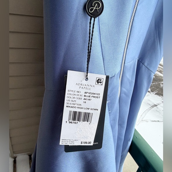 🆕 🦋Adrianna Papell Blue Frost Mikado High Low Gown Fit&Flare Dress Size 16 Party - Picture 15 of 17